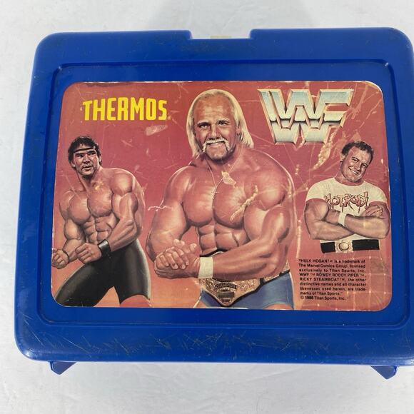 Thermos Other - Vintage WWF Thermos Lunch Box Hulk Hogan Rowdy Roddy Piper 1986 Blue